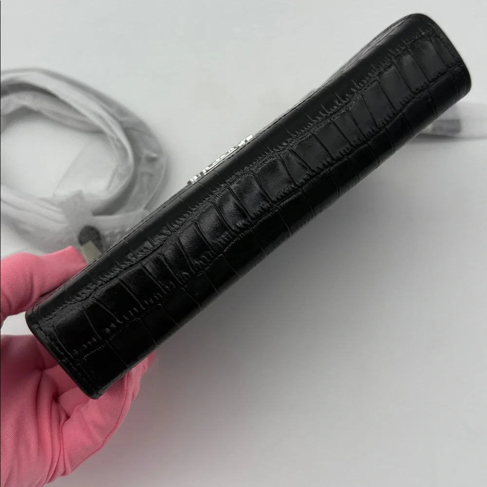 Coach Slim Crossbody Croc Embossed Bag Black - Picture 5 of 16